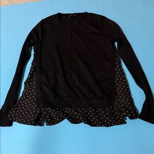 Club Monaco Black Crewneck Sweater with Polka Dot Hem